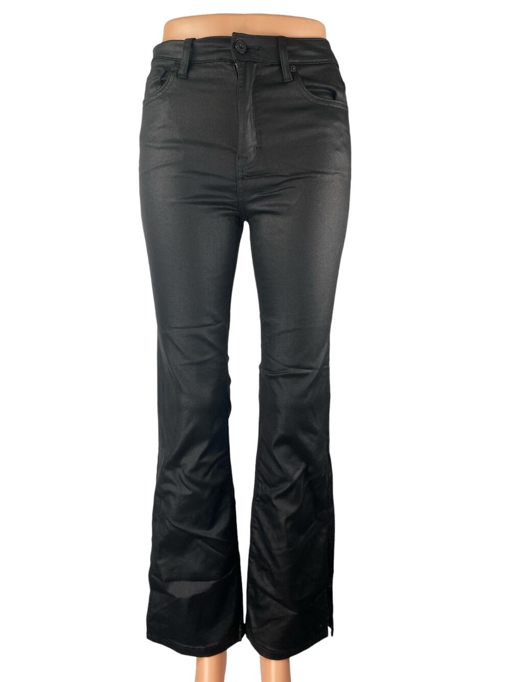 Hidden Women's Black Coated High Rise Skinny Flared Bootcut Trouser Pants Sz 25